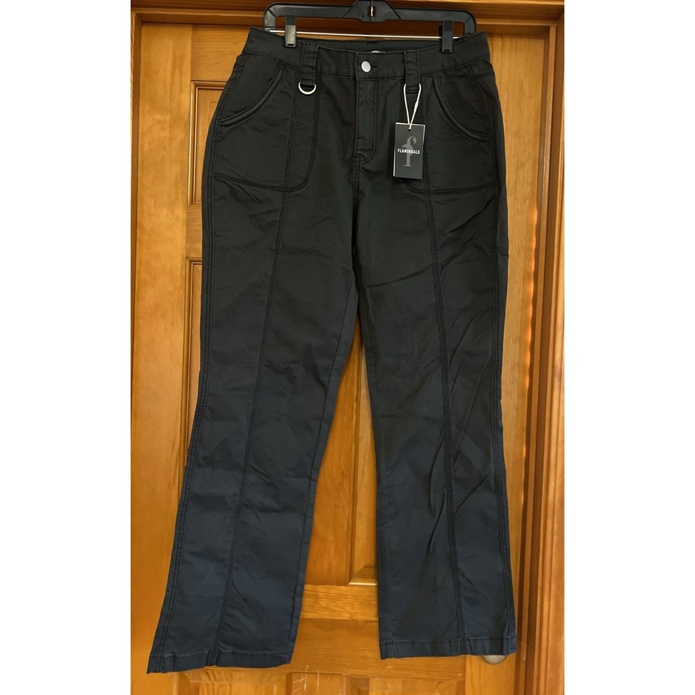 Flamingals Women's Black Utility Flare Pants Sz XL